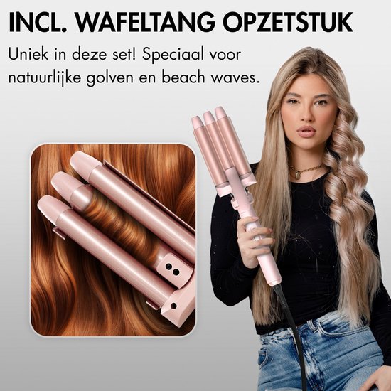Sansbeauté® 7 en 1 Fer à boucler avec pince et gaufrier - Fer à boucler en céramique - 13mm à 38mm - Fer à gaufrer - Brosse pour sèche-cheveux cheveux courts - Brosse chauffante - Fer à boucler - Brosse thermique - Styler les cheveux - Brosse à boucler 5