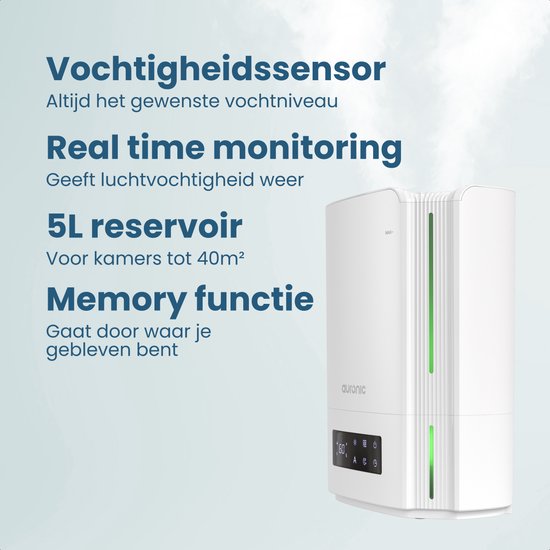 Humidificateur Auronic - 5 litres - Convient au salon, au bureau, à la chambre à coucher, à la chambre de bébé et plus encore - Sans BPA - Blanc