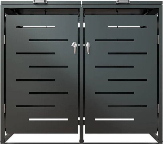 Juskys - Container Storage - 120 l & 2-Piece - Avec ressorts à gaz et aérations - Pour le stockage de conteneurs à déchets - Arel Anthracite Steel
