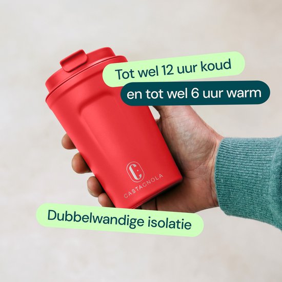 Tasse thermos Castagnola - Tasse à café à emporter - Tasse de voyage pour café et thé - Tasse à thé - 380 ML - acier inoxydable - Rouge