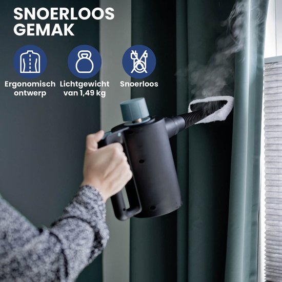 Nettoyeur vapeur sans fil Nexxt avec accessoires - Réservoir d'eau 360 ml - Jusqu'à 135 °C et 3,5 bars - Pour sols et tissus d'ameublement - 1350 Watts - Noir