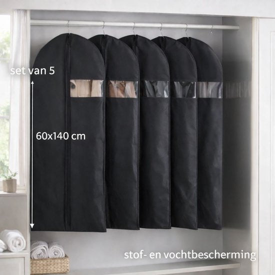 Ceruzo Housses de vêtements 5 pièces - 60x140 cm - Housse de protection - Fenêtre - Noir