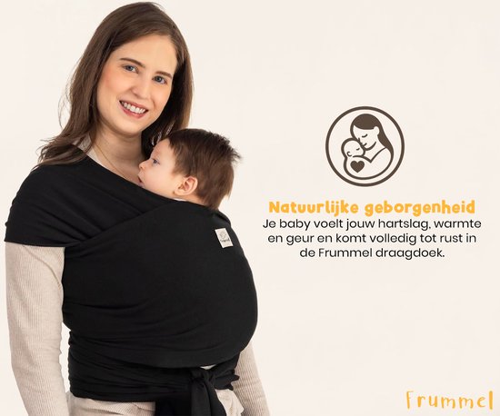 Frummel Baby Carrier Black - Écharpe de portage - Porte-bébé - Écharpe tissée - Bébé 0-36 mois - Nouveau-né