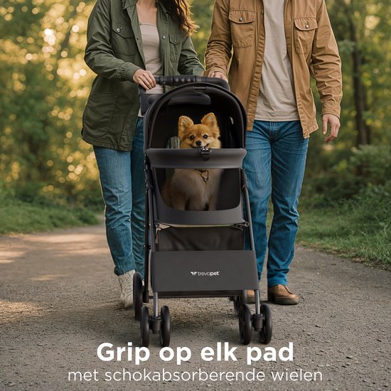 TrevoPet® Poussette pliable pour chien - Pour les petits et moyens chiens jusqu'à 15 kg - Poussette avec porte-gobelet et grand panier de rangement - Noir