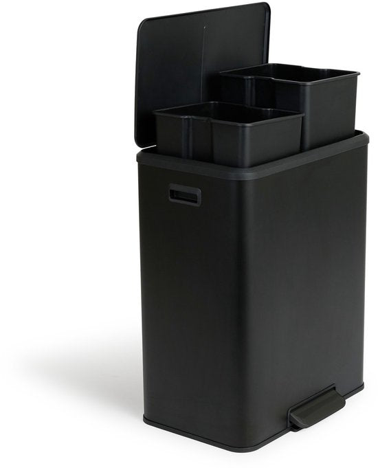 Umuzi Cleaning Double Waste Bin - 60L - Poubelle à pédale - Soft Close - 53x38x66 - Noir mat