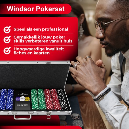 Set de poker Windsor - 500 jetons - Tissu de poker - Blinds - Cartes - Jetons de poker - Jetons de poker