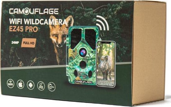 Caméra pour animaux sauvages Camouflage EZ45 - Caméra pour animaux sauvages avec vision nocturne - Avec WIFI - Observation du jardin - 24MP