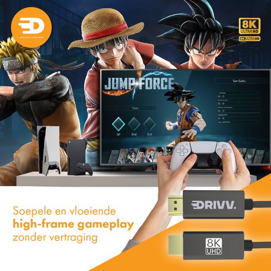 Drivv. Câble HDMI 2.1 8K - Ultra HD High Speed - HDMI vers HDMI - Convient à Xbox Series X & PS5 - 1 mètre - Nylon - Gris