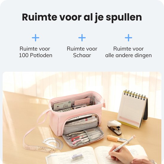 Diydash Trousse à crayons XL - Trousse à crayons - Trousse scolaire - Grande trousse - Fournitures scolaires - Trousse Scolaire - Pour filles, garçons et adultes - Rose