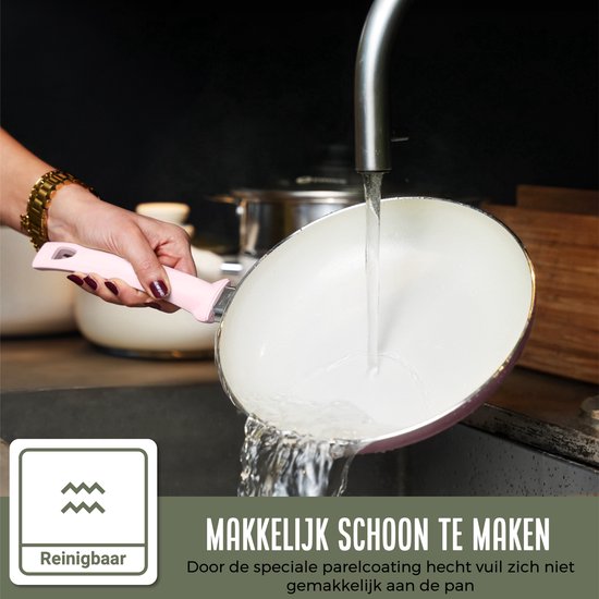 COOCK Casserole à induction - 3100ml - Revêtement spécial antiadhésif - Poignées ergonomiques à froid - Aluminium recyclé - Rose/Blanc - Livre électronique inclus