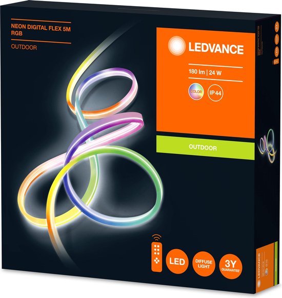 LEDVANCE Applique et plafonnier : pour toutes les surfaces, NEON DIGITAL FLEX / 23 W, 22-...24- V, angle de rayonnement : 16-, RGB, matériau du corps : silicone, IP44