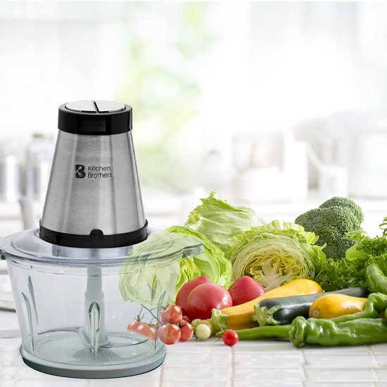 KitchenBrothers Chopper - Hachoir électrique - 2 vitesses - 300W - 1.8L - Bol en verre