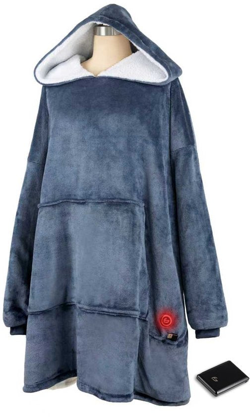 Couverture à capuche - chauffante - 3 niveaux - Snuggle Hoodie - Couverture à capuche chauffante - Snuggle - Batterie 10k mAh - Taille unique - Bleu - Saaf Comfort
