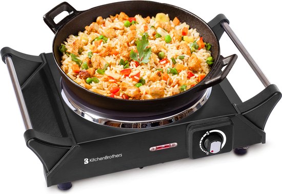 KitchenBrothers Table de cuisson électrique - 1 brûleur - 1500W - Noir