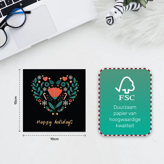 Giftmas Cartes de Noël - Cartes de vœux - 52 pièces - Avec enveloppes et autocollants - 10x10cm