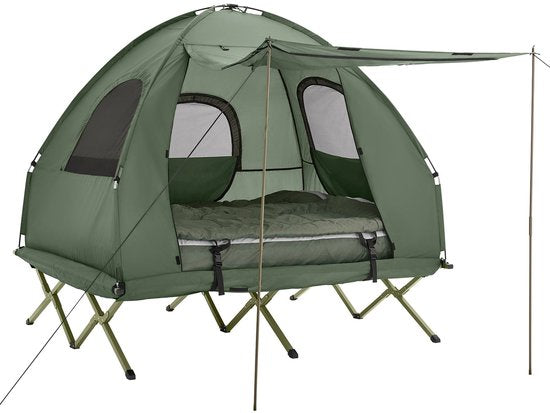 SoBuy OGS61-L-GR | Lit de camp pliable | 3 en 1 avec toit anti-UV + matelas gonflable + sac de transport | charge maximale 300 kg | 2 personnes