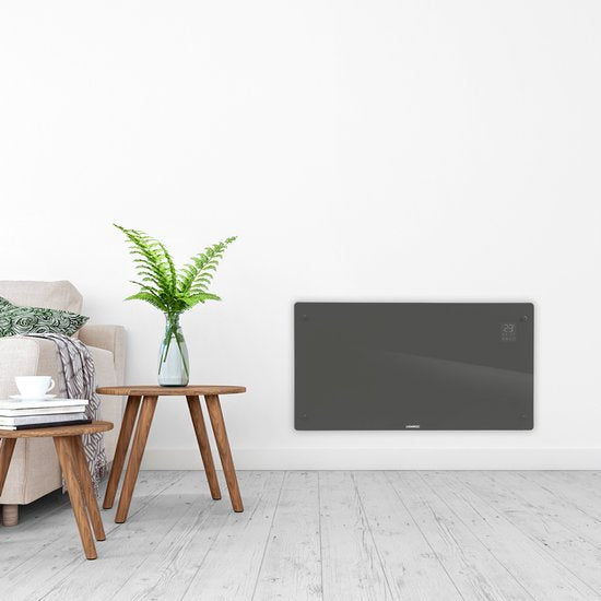 VONROC Chauffage électrique de luxe - Convecteur avec panneau en verre - 1250W/2500W- Chauffe les pièces jusqu'à 30m2 - Contrôlé par l'application (via Wifi) et manuellement - Thermostat et minuterie réglables - Gris