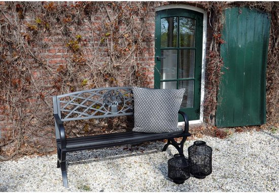 Lesli Living - Banc de jardin - Banc d'extérieur - Banc de jardin en acier - Banc de balcon - Banc d'extérieur résistant aux intempéries - Acier - Très robuste - Résistant à l'usure - Oxford - 127 x 59,5 x 80 cm - Capacité de charge : 180 kg - Noir
