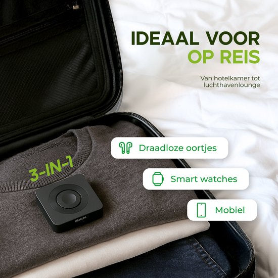 iSetchi 3-in-1 Power Base - Wireless Charger 15 W - Pliable et léger - Qi Charging Station - Câble inclus - Compatible avec Smartphone, Smartwatch & Earbuds