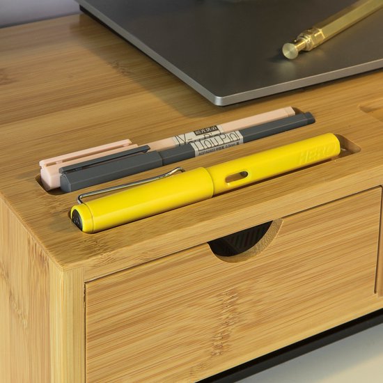 SoBuy BBF03-N Organisateur de bureau pour support de moniteur avec 3 tiroirs - Bambou - 51x12x25cm