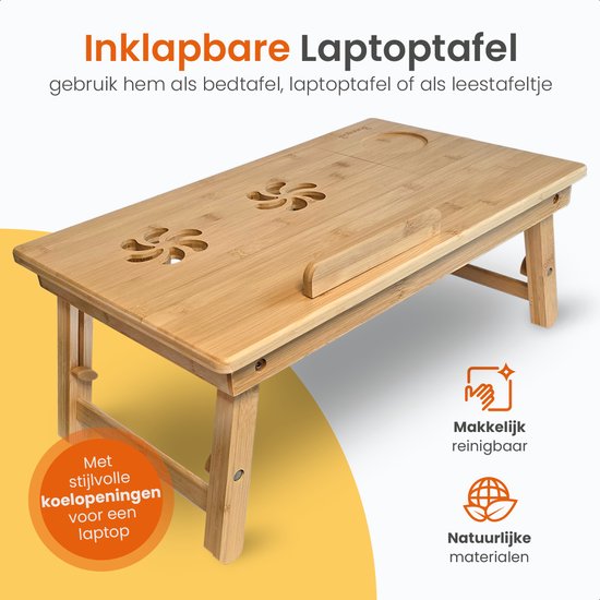 Table pour ordinateur portable Goliving - Hauteur 39 cm - Plan de travail réglable et pliable - Table pour ordinateur portable ergonomique - Table de banc - Table de lit - Support pour ordinateur portable - Bois