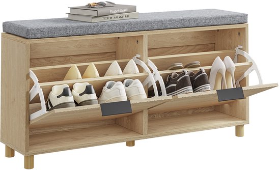 SoBuy - Banc à chaussures avec rangement - Chêne clair - 100x24x50 cm - 2 portes - Charge max. 237 kg