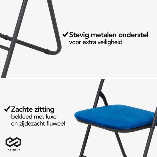 Infinity Goods Klapstoel - Vouwstoel - Fluweel - Eettafelstoel - Opklapbare Stoel - 43 x 47 x 80 CM - Stoel - Blauw