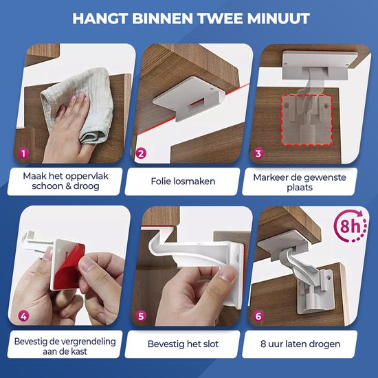 Roegaarden Child Lock Armoires - Protection des armoires pour enfants - Blanc - 12 pièces