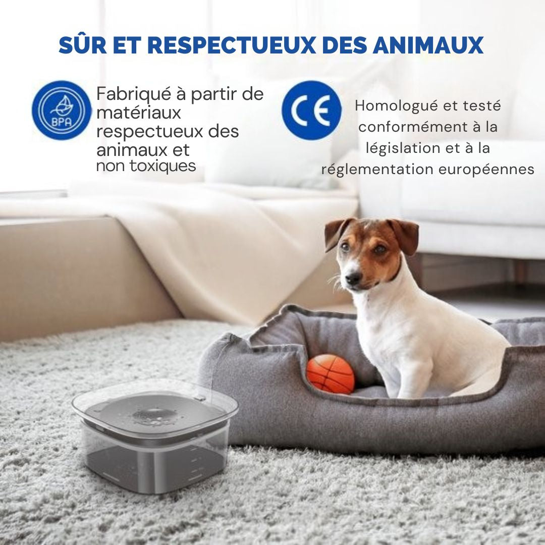 Bol à eau pour chiens Vulpes Goods® - Anti-renversement - Réduit la bave - En déplacement - 2L - Transparent Noir