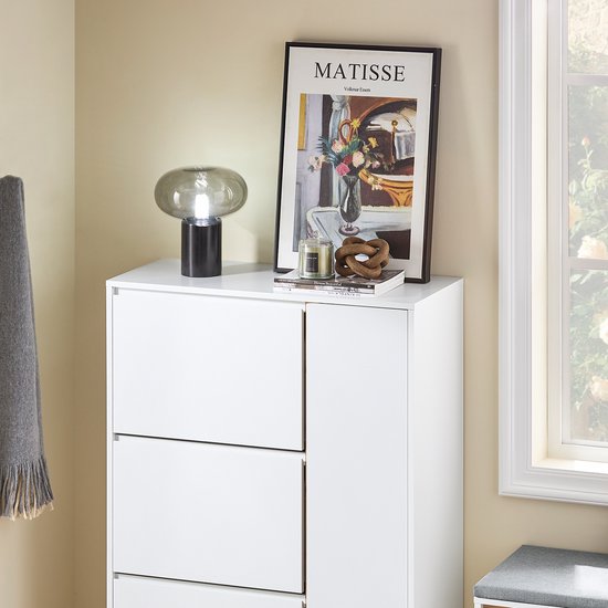 SoBuy FSR189-WN Meuble à chaussures - Bois composite blanc avec 3 abattants et porte