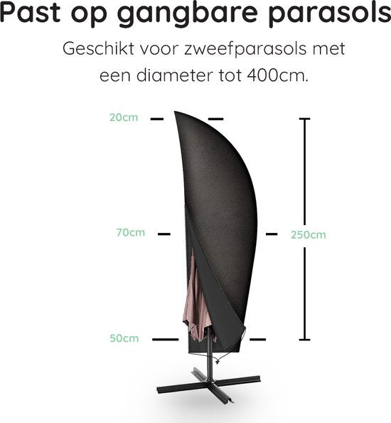 Volcan Housse pour Parasol Flottant - Jusqu'à 400cm - Imperméable - Oxford 420D - Avec fermeture éclair, cordon de serrage, mât et housse de rangement - Noir