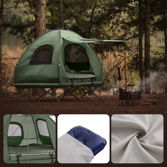 SoBuy OGS61-L-GR | Lit de camp pliable | 3 en 1 avec toit anti-UV + matelas gonflable + sac de transport | charge maximale 300 kg | 2 personnes