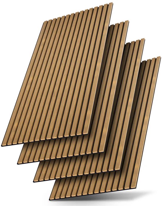 Panneaux muraux acoustiques - Lot de 4 - MDF et mousse PET insonorisants - Naturel foncé - 120 x 60 x 1.8 cm
