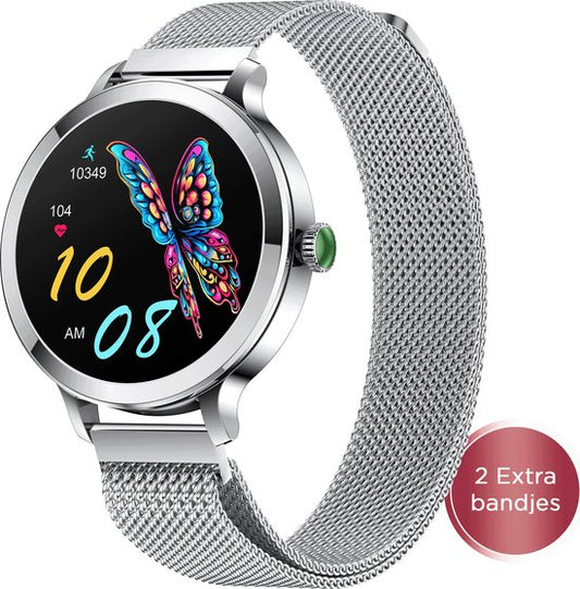 Golden Sound AMOLED Smartwatch Ladies - 3 bracelets supplémentaires - Convient à tout ordinateur portable et smartphone - Podomètre - Moniteur de sommeil - Moniteur de saturation - 40mm - Silver