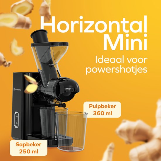 KitchenBrothers Slowjuicer - Mini presse-agrumes - Presse-légumes et fruits - Alimentation 40 mm et 50 mm - 400 ml - Noir