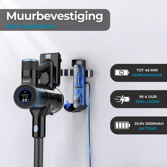 Sanovy Turbo Flex X28 Aspirateur à manche sans fil - Sans sac - Alimentation par batterie - 350W - 28Kpa - Avec accessoires - Aspirateur sans sac sans fil