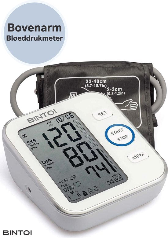 Bintoi® BX200 - Tensiomètre pour le bras - Cardiofréquencemètre - Sac de rangement et piles inclus - 2 utilisateurs