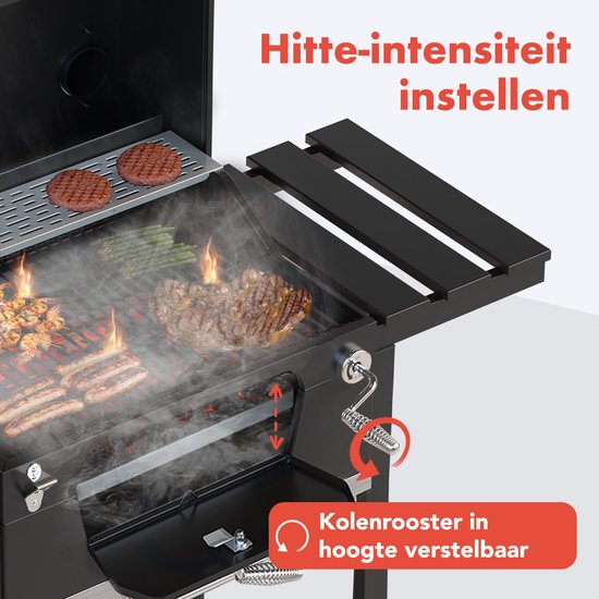 Barbecue charbon - KitchenBrothers - Gril et fumoir 2-en-1 - Surface de cuisson 42x57cm