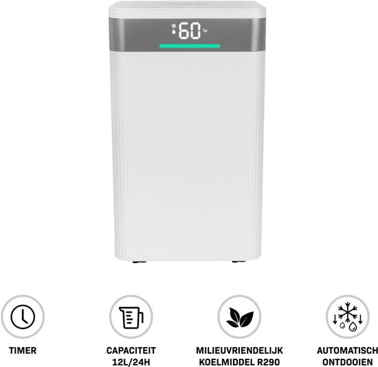 VONROC Déshumidificateur - 12L/jour - réservoir 2L - mode lavage - avec contrôle wifi - avec fonction de purification de l'air