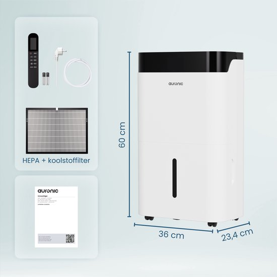 Déshumidificateur et purificateur d'air Auronic - Better Plus Series - Déshumidifie 30L par jour - Réservoir d'eau de 5L - Chambre à coucher, salle de bain, salon et bureau - Dévoreur d'humidité pour la maison - Blanc
