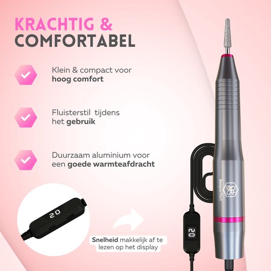 Lime à ongles électrique - Beeperfect - Coupe-ongles - Ensemble manucure et pédicure - 12 embouts et 60 rouleaux de ponçage - 4 accessoires supplémentaires