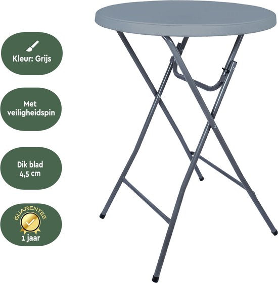 BRASQ Stand Table Gris ø80 x 110 cm - Table de bar - Table pliante - Pliable en plastique et métal pour l'intérieur et l'extérieur