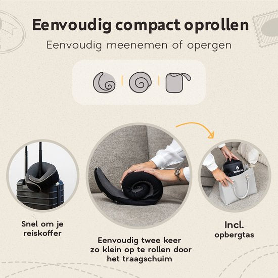 TRAVARA Oreiller de cou - Oreiller de voyage - Pour l'avion - La voiture - Mousse à mémoire de forme - Avec bouchons d'oreille - Noir