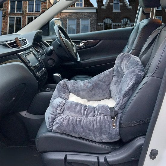 By Cee Cee Luxury Dog Basket Car - Dog Car Seat - Soft and Stylish - Dog Seat - With Safety Strap - Dark Grey Car Seat