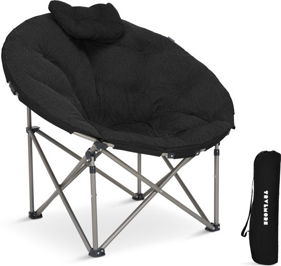 TRVLMORE Chaise de camping XL - pliable - capacité de charge de 150 kg - sac de transport inclus - chaise pliante - chaise de camping - chaise pliante - noir