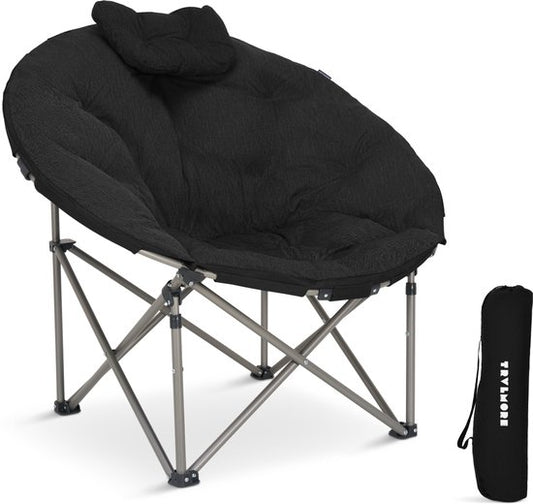 TRVLMORE Chaise de camping XL - pliable - capacité de charge de 150 kg - sac de transport inclus - chaise pliante - chaise de camping - chaise pliante - noir