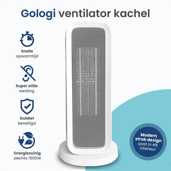 Gologi Ventilateur avec thermostat - Poêle électrique - Chauffage - Chauffage - Avec app et Touch Control - 1500W