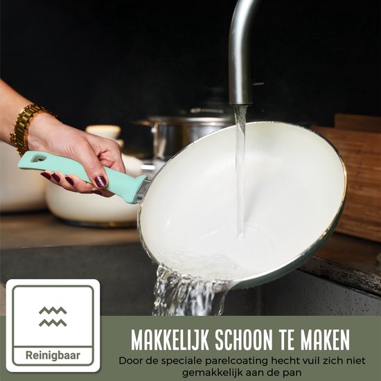 COOCK Poêle Wok Induction 32cm - Revêtement spécial antiadhésif - Poêle à frire avec couvercle - Aluminium recyclé - Turquoise - Livre électronique inclus