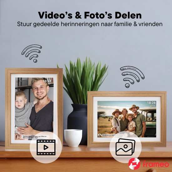 Denver - Cadre photo numérique - 10,1 pouces - HD - App Frameo - WiFi - écran tactile IPS - 16 Go - bois