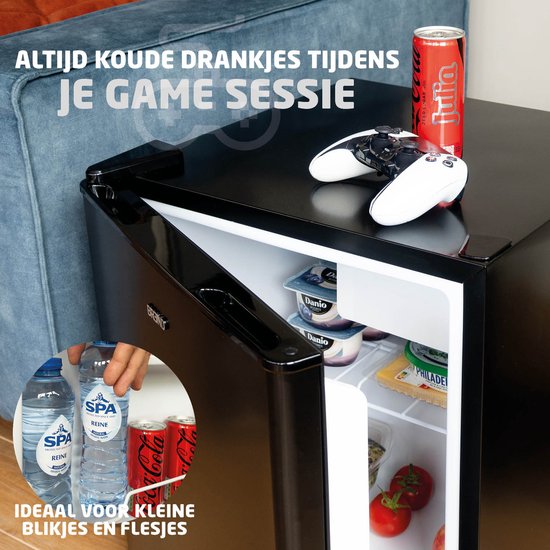 BREND BR-2241 Mini réfrigérateur avec congélateur - 42 + 5 litres - Réfrigérateur-congélateur - Eclairage LED - Noir - Idéal pour le bureau, le camping et la chambre à coucher
